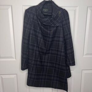 AllSaints Monument Eve Asymmetric Black and Gray Virgin Wool Coat Size 6